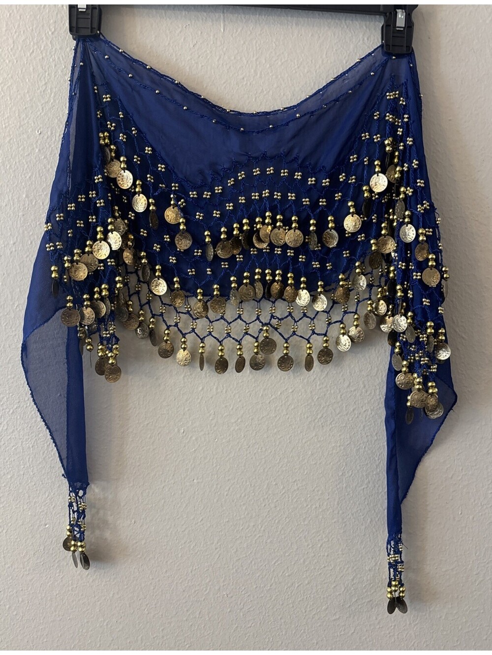 Fashion 3 Rows Gold Coin Belt Belly Dance Costume Hip Scarf Skirt Wrap Blue